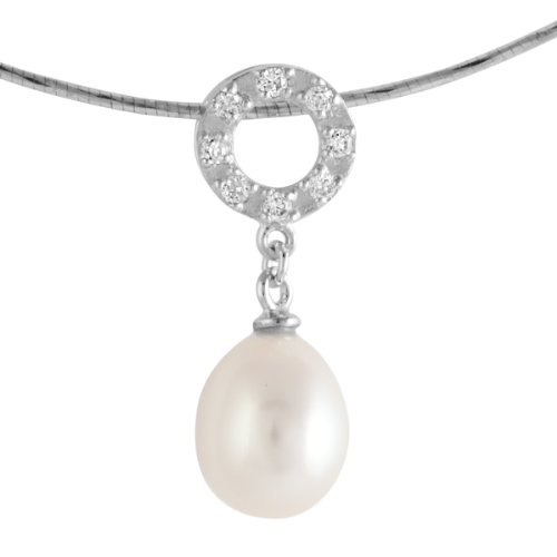 Bella Donna Damen-Collier 925 Sterlingsilber 1 S&uuml;&szlig;wasser-Zuchtperle 9,0-9,5 mm weiss 8 Zir Preisvergleich
