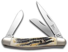 STEEL WARRIOR Burnt Aspen Bone Stockman Stainless Pocket Knife Knives