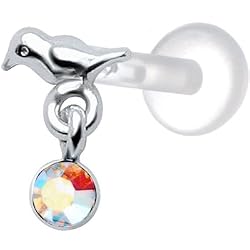 Silver 925 Bird Aurora Dangling CZ Tragus Earring