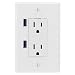 FastMac ACE-7702 U-Socket Decorator Duplex Dual Outlet Dual USB, 110V, 15AMP TruePower, White