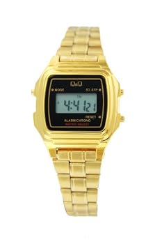 Q&Q #LLA4-301Y Women's Metal Gold Band Alarm LCD Digital Watch