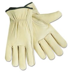 MCR Safety 3211XXXL Grain Cow Full Leather Driver Select Grade Men's Gloves with Keystone Thumb and Brown Cotton Hemmed, Cream, 3X-Large On Sale