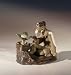 Bonsai Boy\'s Man Sitting on a Rock with Bonsai Tree<br>Miniature Ceramic Mud Figurine
