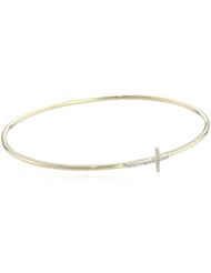 KC Designs "Faithfully Yours" 14K Yellow Gold Diamond Sideways Cross Bangle Bracelet, 2.62"