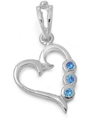 Sterling Silver Blue Topaz CZ Heart Pendant Best Seller Charm Pure 925 New 13mm with 1.8mm Curb Chain