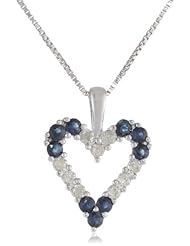 Sterling Silver Sapphire with Diamond Heart Pendant Necklace (1/5 cttw, I-J Color, I2-I3 Clarity), 18"