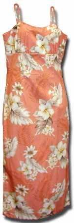 Plumeria Hibiscus Hawaiian Dress - Womens Hawaiian Dress - Aloha Dress - Hawaiian Clothing - 100% Cotton Peach 2XL