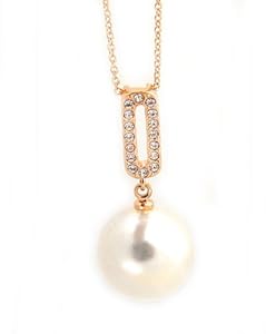 18K Gold Plated, Classic Swarovski Crystal And Shell Pearl Necklace With Chain