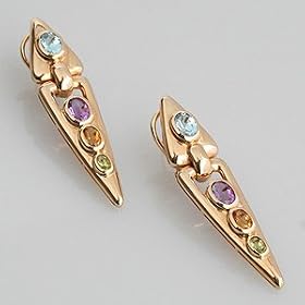 14K Yellow Gold Blue Topaz, Amethyst, Citrine and Peridot Earrings - OldCities... by Amethyst Brooches
