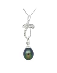 Diamond Double Infinity Sterling Silver Pendant with Black Freshwater Pearl Drop, Free Shipping and Gift Box