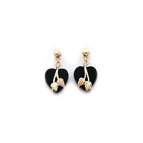 10k Black Hills Gold Onyx Heart Earrings