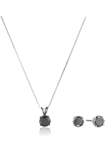 14k White Gold Black Diamond Pendant Necklace and Earrings Set (2 cttw)