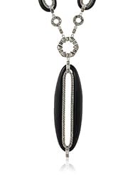 Judith Jack "Sparkles" Sterling Silver, Marcasite and Onyx Elongated Pendant Necklace, 18"