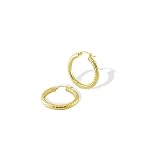 Solid 14k Yellow Gold Large Diamond Cut Hoop Earrings
