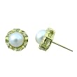 Crystal Circlet Cultured Pearl 18k Yellow Gold Overlay Sterling Silver Stud Earrings, Natural White