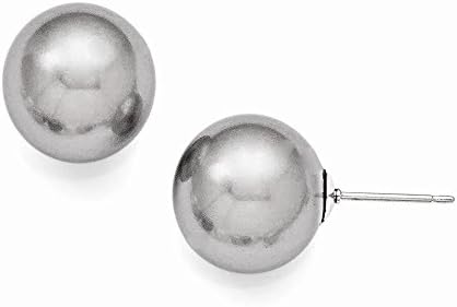 Sterling Silver Majestik 12-13mm Round Grey Shell Pearl Stud Earrings