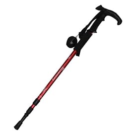 3 JOINT FLARED HANDLE HIKING CAMPING TREKKING WALK STICK TELESCOPIC POLE RED