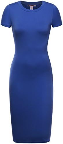 THENEWNEW Womens Short Sleeve Crewneck Knee Length Fitted Dress ROYAL SMALL