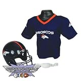 Denver Broncos NFL Football Helmet and Jersey Set