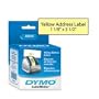 DYMO LabelWriter Address Labels, Yellow, 1-1/8" x 3-1/2", 1 Roll/Box,130 Labels/Roll (30255)