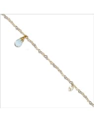 14k Yellow Gold, Hanging Created Aqua Stone Anklet with Heart Links
