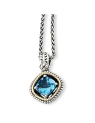Antique Sterling Silver & 14K Gold Blue Topaz Necklace