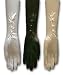 16-Button Opera Length Shiny Stretch Satin Spandex Gloves, with 3 pearlized button Mousquetaire Opening at the Wrist, Cuff Extends 4" Above the Elbow. Image of 16-Button Opera Length Shiny Stretch Satin Spandex Gloves, with 3 pearlized button Mousquetaire Opening at the Wrist, Cuff Extends 4" Above the Elbow.