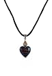 Necklace - N220 - Heart Shape Murano Style Glass ~ Black and Copper Stripe
