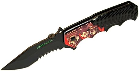 3.5" Serrated Blade Zombie Killer Spring Assisted Pocket Knife with Thumb Stud and Belt Clip