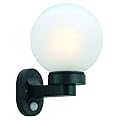 Wales 1 movement sensor wall light - black with white satin glass and PIR - by Eglo Lighting