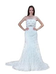 Strapless Mermaid Satin Spring Fall  Beaded Lace-Up  Dress with a Court Train  With Rhinestones