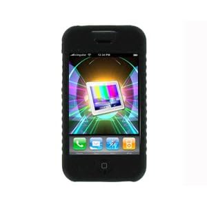Silicone Skin Case with Ribbed Sides for Apple iPhone 1G (Black)
