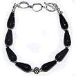 Womens Link Charm Bracelet Sterling Silver in Black Onyx 8.5 inches (brclt187)