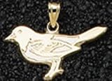 Baltimore Orioles Solid 14K Gold 5/8-inch Bird Pendant