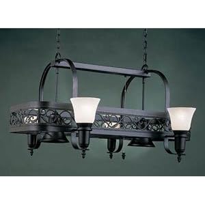 Odysee Collection Lighted Pot Rack with Glass Light Shades - Powder Coat Rust