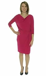 Pleated Jersey/Polyester/Spandex Cowl Neck Dolman  Dress