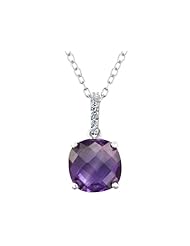 Checkerboard Amethyst Pendant Necklace with White Topaz 3 Carat (ctw) in Sterling Silver with Chain