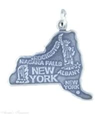 Sterling Silver NEW YORK State Map Outline Word Charm