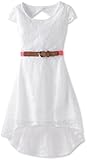 Amy Byer Girls 7-16 Lace Hi Low Belted Dress, White, 16