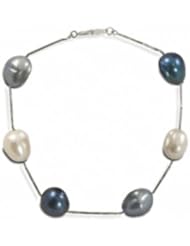 7.5" 14KW 9-10mm dyed multi blue and white freshwater cultured pearl stationary bracelet.