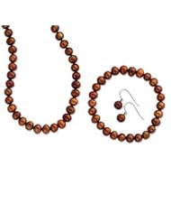 Sterling Silver Chocolate 7-8mm FW Cult. Potato Pearl Set of 3 Set