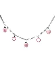 Unicornj Sterling Silver Childrens Necklace with Pink Striped Heart Charms