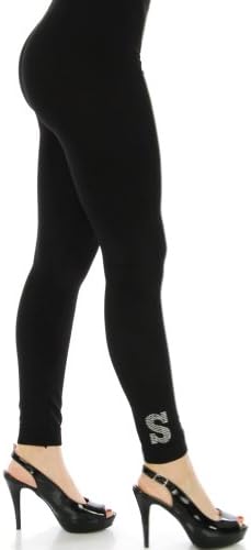 fashion2100 Personalized Clear Rhinestone Ankle Aphabet Cotton leggings Black (A-Z) (large)