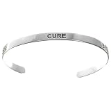 Sterling Silver Breast Cancer Awareness Hope Cure Believe Cuff Bracelet - Large