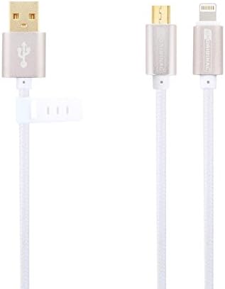 snoriginal 2in1 6.6ft 2M Nylon Braided Tangle-Free Lightning Micro Cable for [ iPhone 6s 6s Plus iPhone6 6plus 5S 5C 5 4S / Xperia / Android / Galaxy ] White