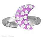 Sterling Silver Pink Enamel Crescent Moon With Crystals Toe Ring