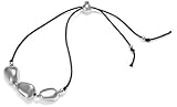 Byjoy 3 Pebble Shaped Sterling Silver Bead On 30cm Black Thread With Sterling Silver Detailing Dp0069