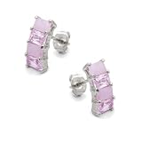 JS.UK Sterling Silver Ladies Drop 4 Stone Milky CZ Stud Earrings - Pink