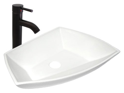 Ticor White Porcelain Ceramic Bathroom Vessel Sink and Bathroom Faucet