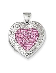 Genuine IceCarats Designer Jewelry Gift Sterling Silver Pave Pink Swarovski Elements 21Mm Heart Locket